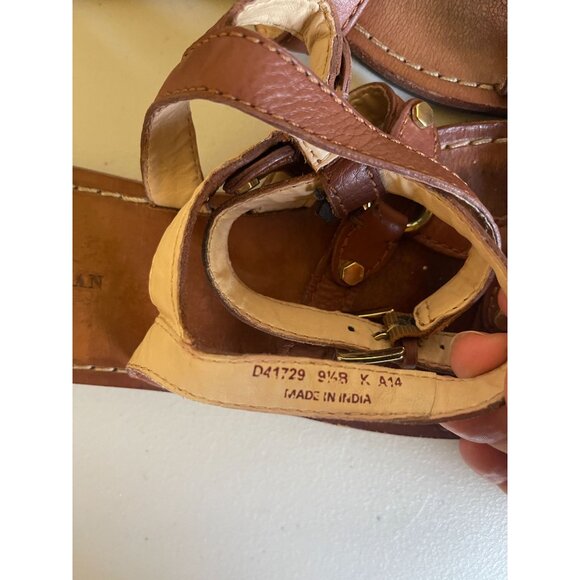 Cole Haan 9.5B Gladiator Sandals Ankle Strap Brown Gold Leather - Picture 9 of 10
